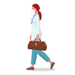 Vector illustration of a female doctor with protective mask. Professional doctor. Hospital worker.
