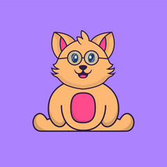 Fototapeta premium Cute cat is sitting. Animal cartoon concept isolated. Can used for t-shirt, greeting card, invitation card or mascot. Flat Cartoon Style