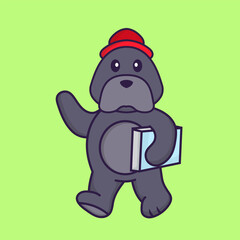 Cute dog holding a book. Animal cartoon concept isolated. Can used for t-shirt, greeting card, invitation card or mascot. Flat Cartoon Style