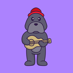 Fototapeta premium Cute dog playing guitar. Animal cartoon concept isolated. Can used for t-shirt, greeting card, invitation card or mascot. Flat Cartoon Style