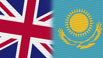Kazakhstan and United Kingdom Flags Together Fabric Texture Background