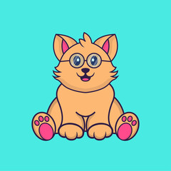 Cute cat is sitting. Animal cartoon concept isolated. Can used for t-shirt, greeting card, invitation card or mascot. Flat Cartoon Style