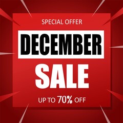 December sale banner special seasonal offer advertising up to 70 percent off discount template design vector illustration.