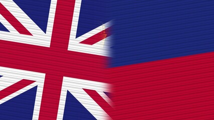 Liechtenstein and United Kingdom Flags Together Fabric Texture Background