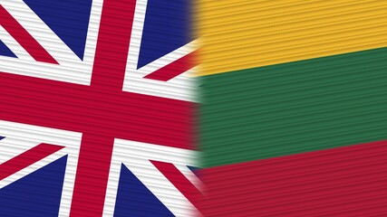 Lithuania and United Kingdom Flags Together Fabric Texture Background