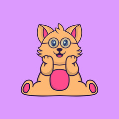 Cute cat is sitting. Animal cartoon concept isolated. Can used for t-shirt, greeting card, invitation card or mascot. Flat Cartoon Style