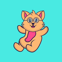 Cute cat is flying. Animal cartoon concept isolated. Can used for t-shirt, greeting card, invitation card or mascot. Flat Cartoon Style