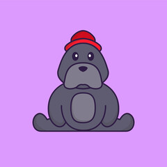 Cute dog is sitting. Animal cartoon concept isolated. Can used for t-shirt, greeting card, invitation card or mascot. Flat Cartoon Style