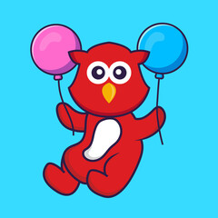 Obraz na płótnie Canvas Cute bird flying with two balloons. Animal cartoon concept isolated. Can used for t-shirt, greeting card, invitation card or mascot. Flat Cartoon Style