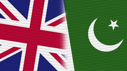 Pakistan and United Kingdom Flags Together Fabric Texture Background