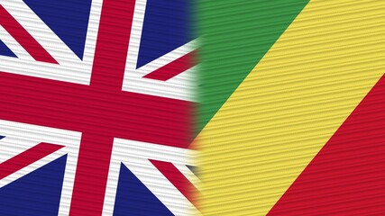Republic Of The Congo and United Kingdom Flags Together Fabric Texture Background
