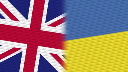 Ukraine and United Kingdom Flags Together Fabric Texture Background