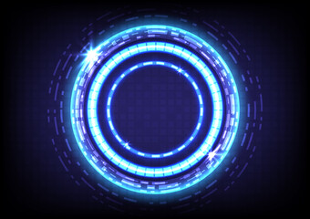 Abstract hologram hi-tech background. Virtual reality technology innovation. Head-up display interface. Futuristic Sci-Fi glowing HUD circle. Digital infographic business. Neon effect on pixel screen