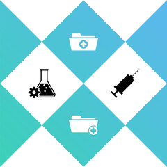 Set Bioengineering, Health record folder, and Syringe icon. Vector