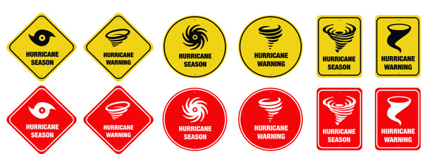 Set of hurricane warning signs. Icon. Vector.