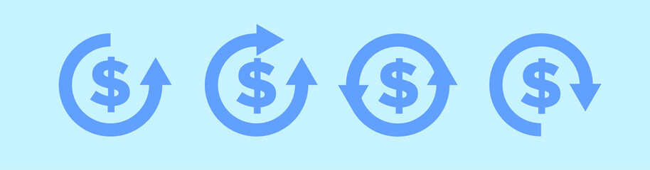 Set of blue circular arrows with dollar symbol. Vector.