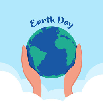 Earth Day. Planet Earth in caring hands. 22 of April. Hands holding earth ball. Save the planet. Flat style vector illustration.