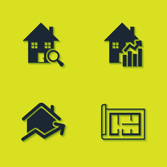 Set Search house, House plan, Rising cost of housing and icon. Vector