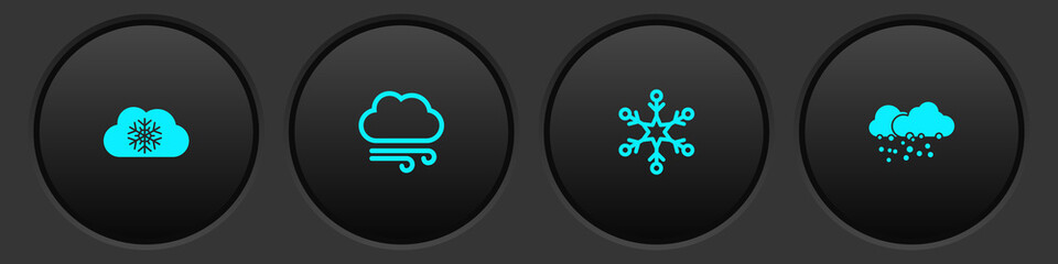 Set Cloud with snow, Windy weather, Snowflake and icon. Vector