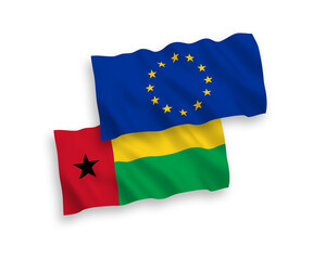 Flags of European Union and Republic of Guinea Bissau on a white background