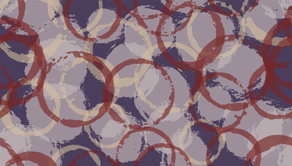 Simple hand drawn circle stamps textile print. Circular stain overlapping elements vector seamless