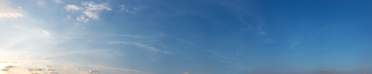 Panorama sky with beautiful cloud on a sunny day. Panoramic high resolution image.