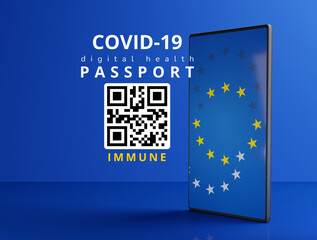 concept of digital health passport of Europe and mobile phone 3d-illustration