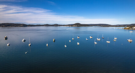 Daytime aerial waterscape with boats