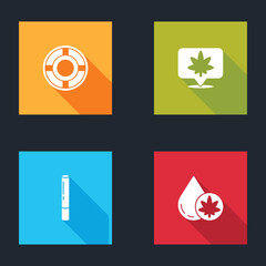 Set Ashtray, Location and cannabis, Marijuana joint and or olive oil icon. Vector