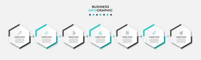 Vector Infographic design business template with icons and 7 options or steps. Can be used for process diagram, presentations, workflow layout, banner, flow chart, info graph