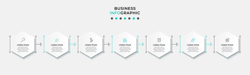 Vector Infographic design business template with icons and 7 options or steps. Can be used for process diagram, presentations, workflow layout, banner, flow chart, info graph