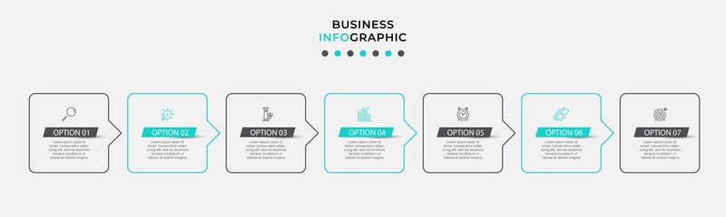 Vector Infographic design business template with icons and 7 options or steps. Can be used for process diagram, presentations, workflow layout, banner, flow chart, info graph