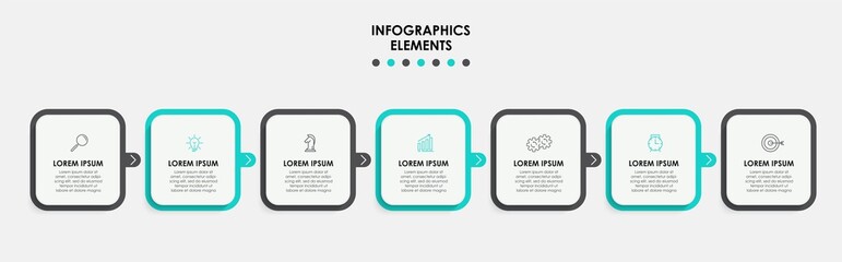 Vector Infographic design business template with icons and 7 options or steps. Can be used for process diagram, presentations, workflow layout, banner, flow chart, info graph