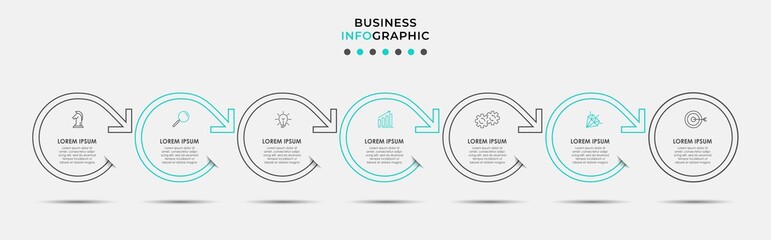 Vector Infographic design business template with icons and 7 options or steps. Can be used for process diagram, presentations, workflow layout, banner, flow chart, info graph