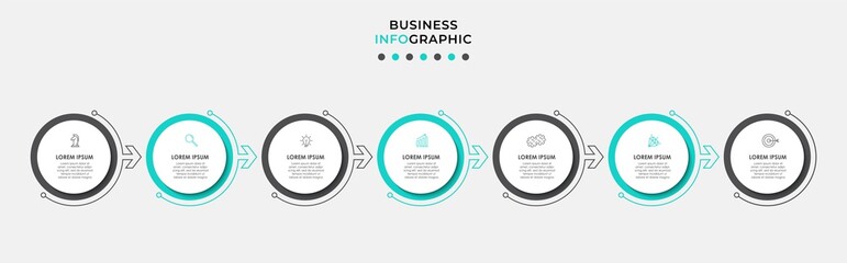 Vector Infographic design business template with icons and 7 options or steps. Can be used for process diagram, presentations, workflow layout, banner, flow chart, info graph