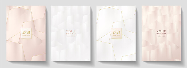 Modern cover, frame design set. Luxury geometric pattern in gold, silver, red colour. Premium vector background for makeup catalog, brochure template, magazine layout, beauty booklet