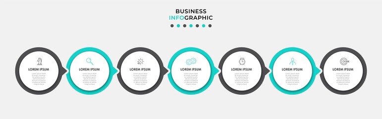 Vector Infographic design business template with icons and 7 options or steps. Can be used for process diagram, presentations, workflow layout, banner, flow chart, info graph