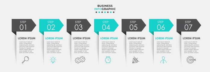 Vector Infographic design business template with icons and 7 options or steps. Can be used for process diagram, presentations, workflow layout, banner, flow chart, info graph