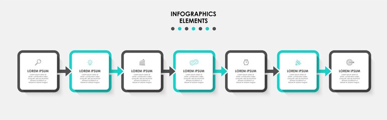 Vector Infographic design business template with icons and 7 options or steps. Can be used for process diagram, presentations, workflow layout, banner, flow chart, info graph