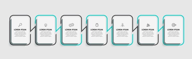 Vector Infographic design business template with icons and 7 options or steps. Can be used for process diagram, presentations, workflow layout, banner, flow chart, info graph