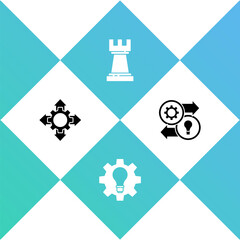 Set Project team base, Light bulb and gear, Chess and Human resources icon. Vector