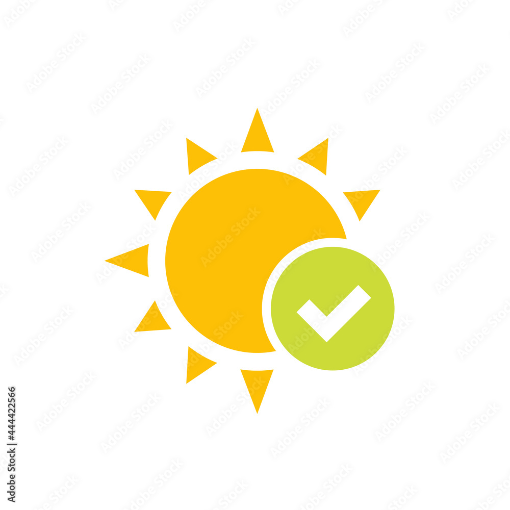 Poster Sun and checkmark icon on white