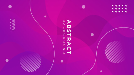 Fototapeta na wymiar Modern pink purple abstract background with wave, geometric shapes, dot, lines and square shape gradation color in Memphis style. Suit for presentation design, banner, wallpaper, web and much more.