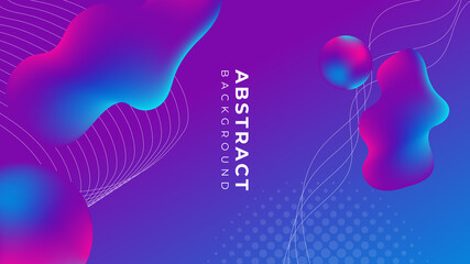 Abstract blue and purple liquid wavy shapes futuristic banner. Glowing retro waves vector background