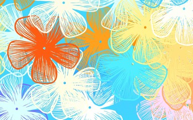 Light Blue, Yellow vector doodle backdrop with flowers
