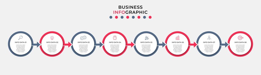 Vector Infographic design business template with icons and 8 options or steps. Can be used for process diagram, presentations, workflow layout, banner, flow chart, info graph