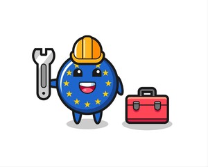 Mascot cartoon of europe flag badge as a mechanic