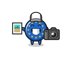 Character Illustration of europe flag badge as a photographer