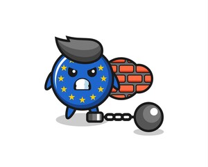 Character mascot of europe flag badge as a prisoner