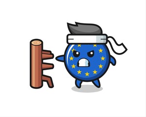europe flag badge cartoon illustration as a karate fighter